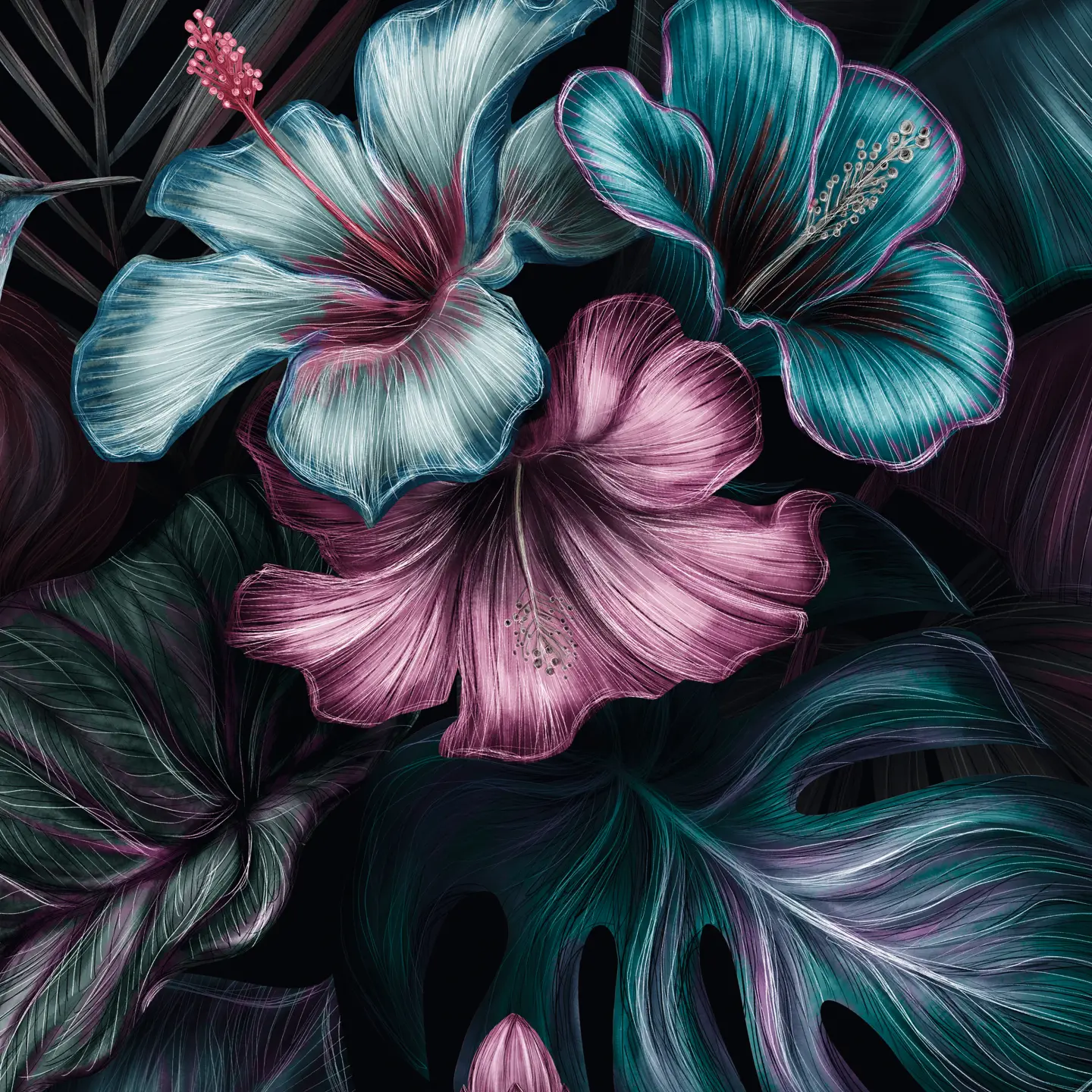 Photo Panneau mural douche NU VIPANEL INSPIRATION NATURE HIBISCUS NE MAT 1000x2550x3MM