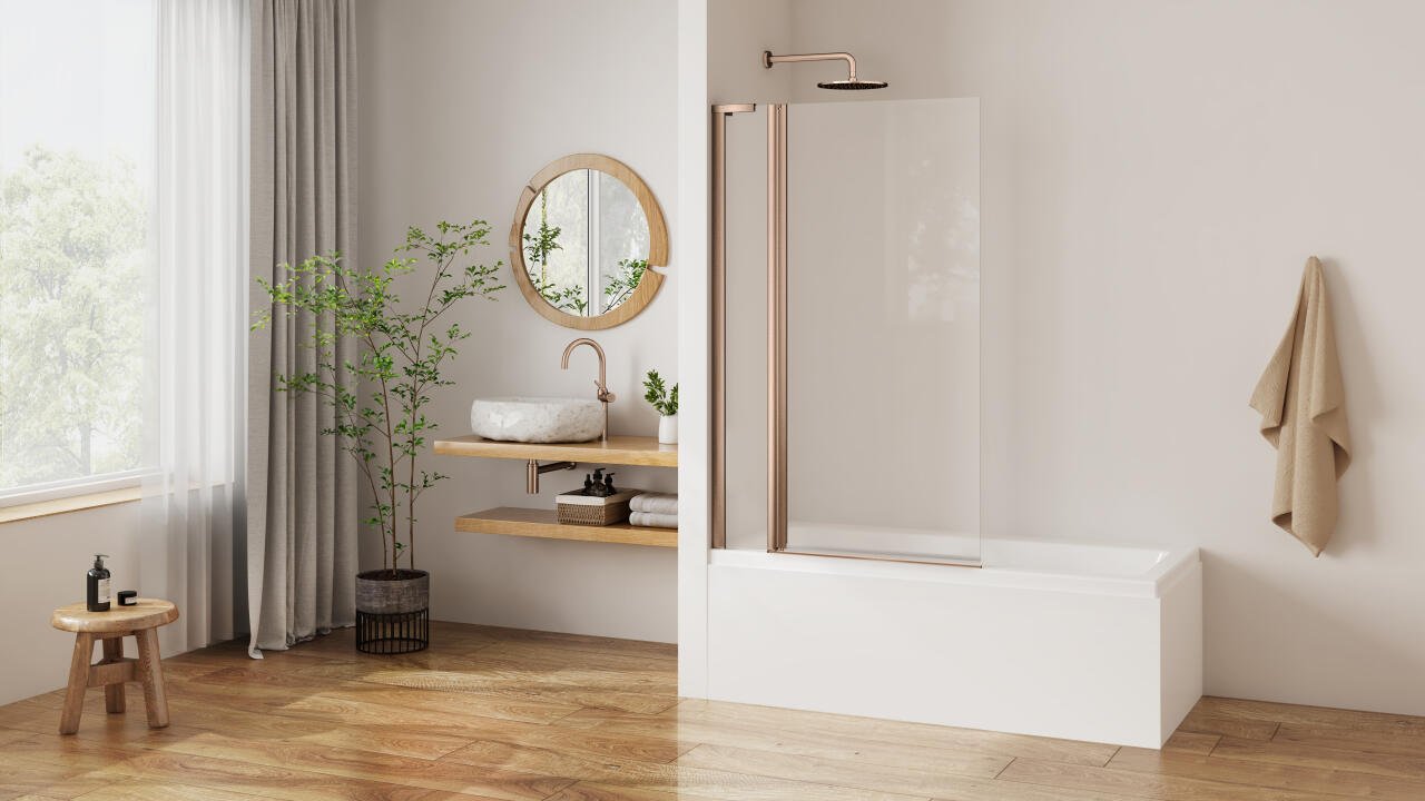 Paroi de douche de baignoire pivotante PASTEL PLBAF L120 H1.5M or rosé brossé v.clair ETC