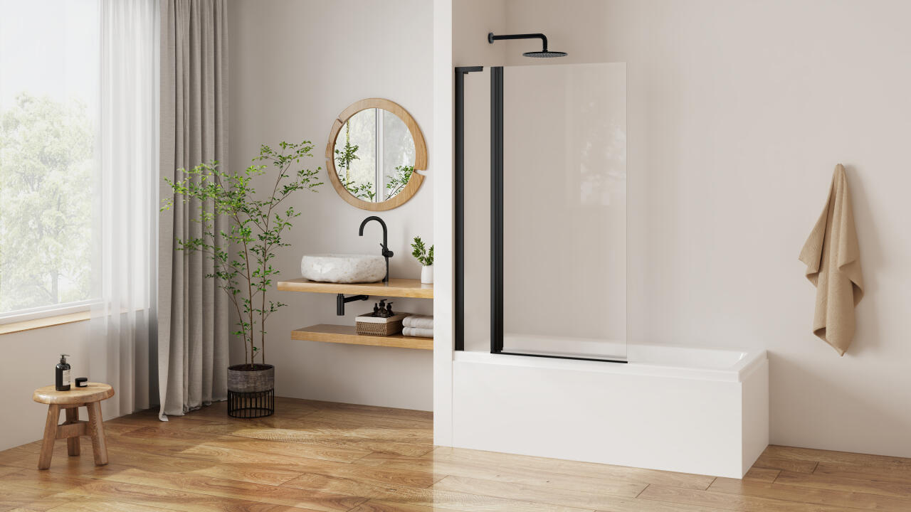 Paroi de douche de baignoire pivotante PASTEL PLBAF L120 H1.5M noir mat v.clair ETC