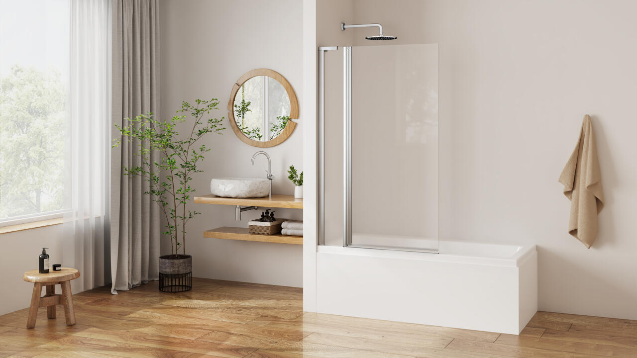 Photo Paroi de douche de baignoire pivotante PASTEL PLBAF L120 H1.5M argent v.clair ETC